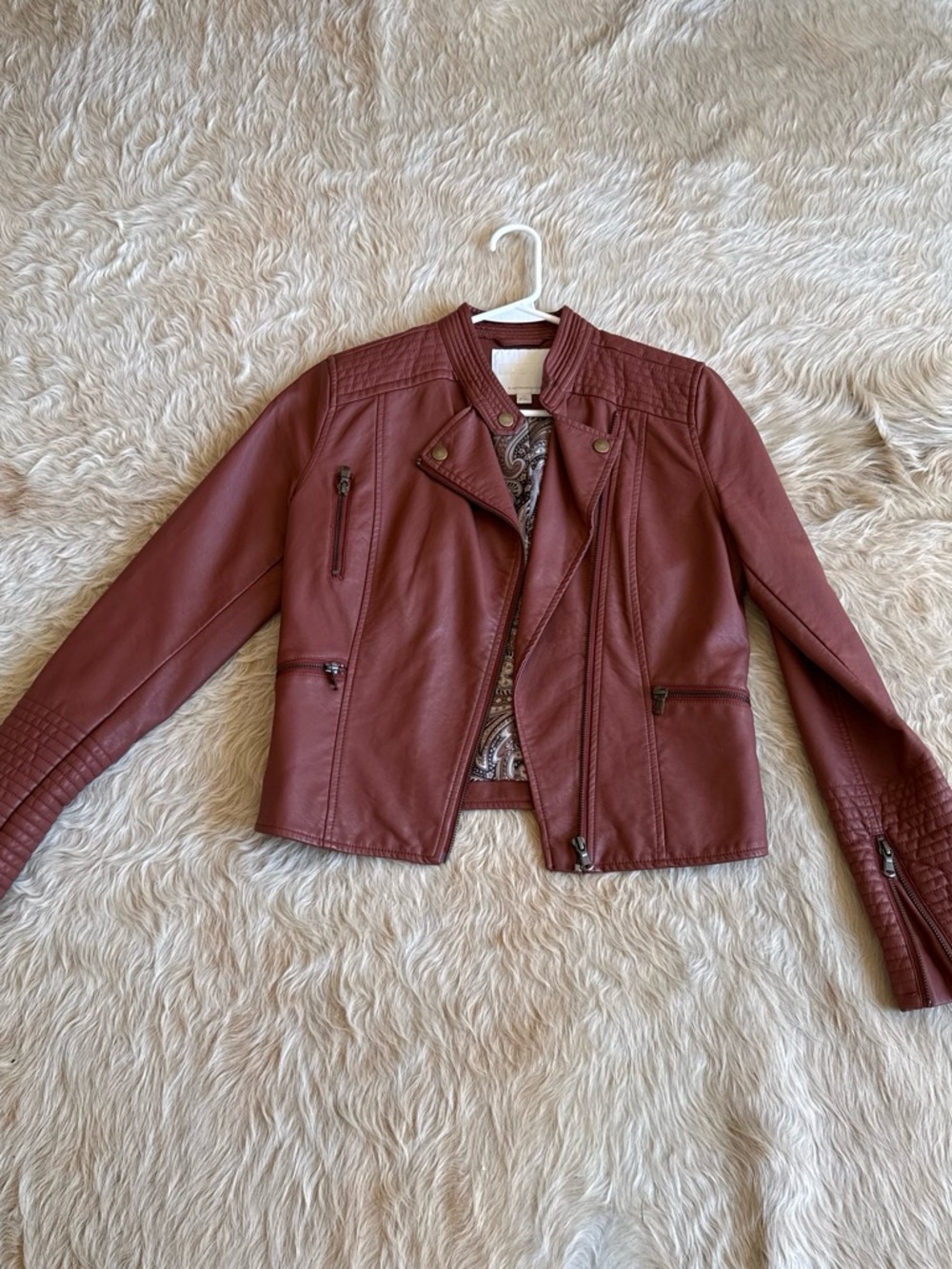 Anthropologie Burgundy Faux Leather Moto Jacket